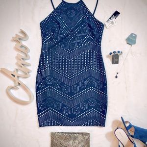 Jump Apparel Blue and Silver BodyCon Dress